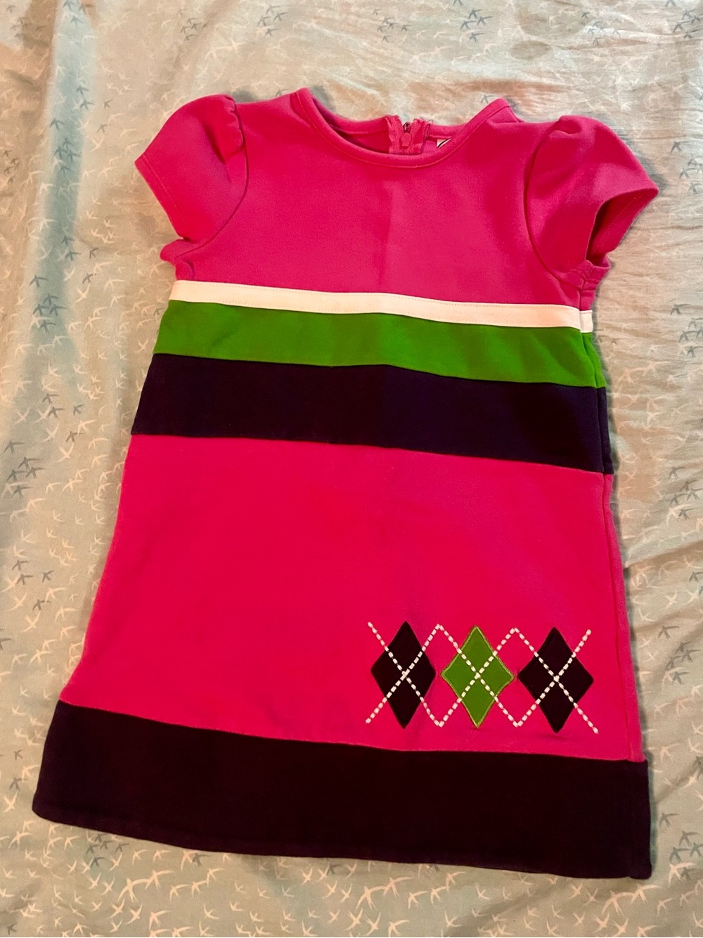 Hartstrings Hot Pink Dress with Green and Navy Stripes